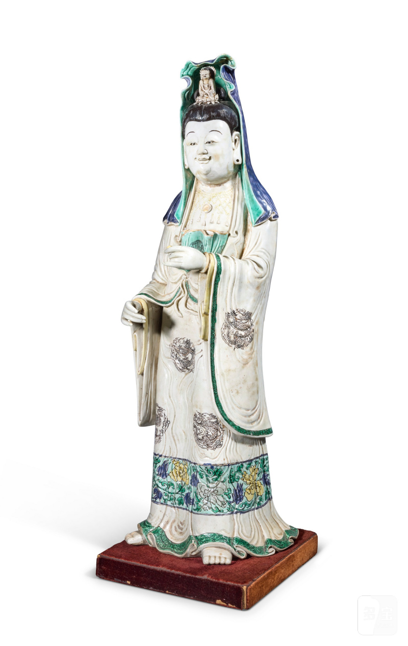 GRANDE STATUE DE GUANYIN EN PORCELAINE DE LA FAMILLE VERTE  CHINE, DYNASTIE QING, XVIIIE-XIXE SIÈCLE - 图3